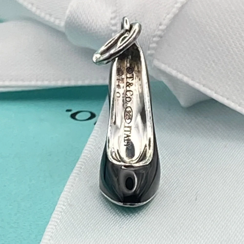 Tiffany & Co. sterling silver and black enamel high heel stiletto charm